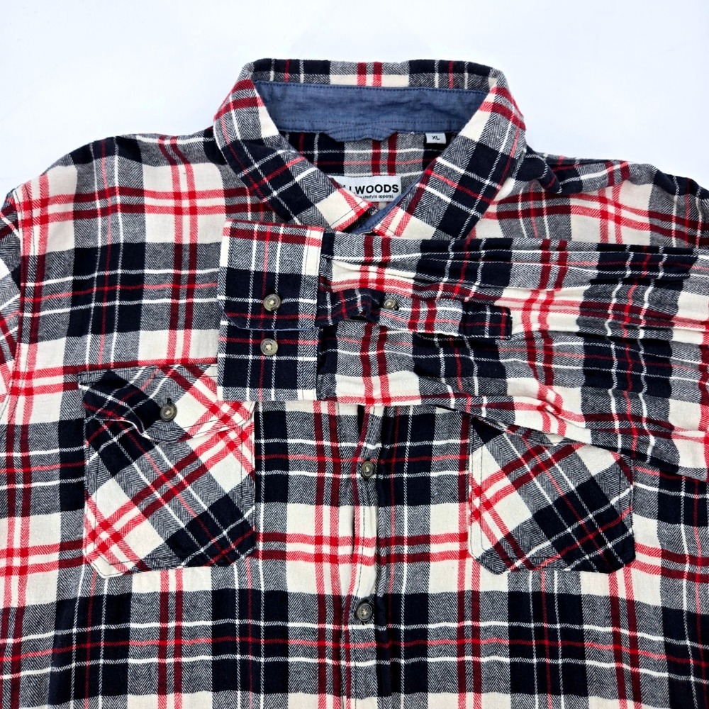 Tallwoods Men's Red Black Plaid‎ Cotton Flannel Button Down Shirt XL